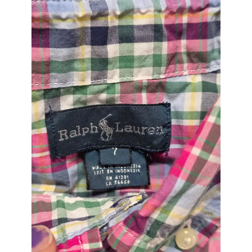 Ralph Lauren Polo Shirt Boys 7 Plaid Short Sleeve